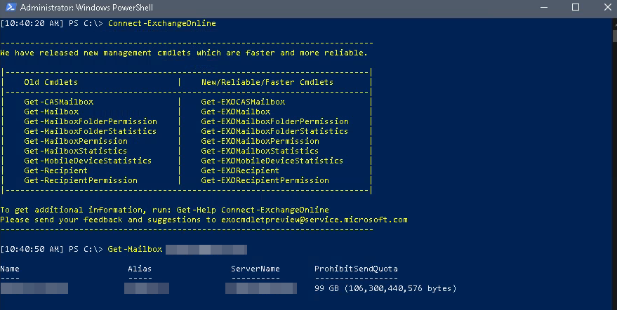 Example of Exchange Online Connection with Powershell